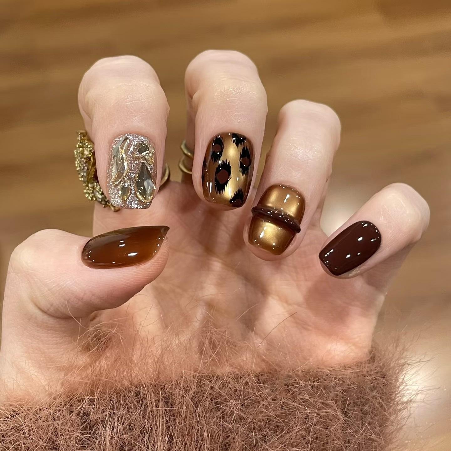 Versatile Leopard Print  Cat Eye Nail Stickers - Autumn/Winter Collection Bagged XS