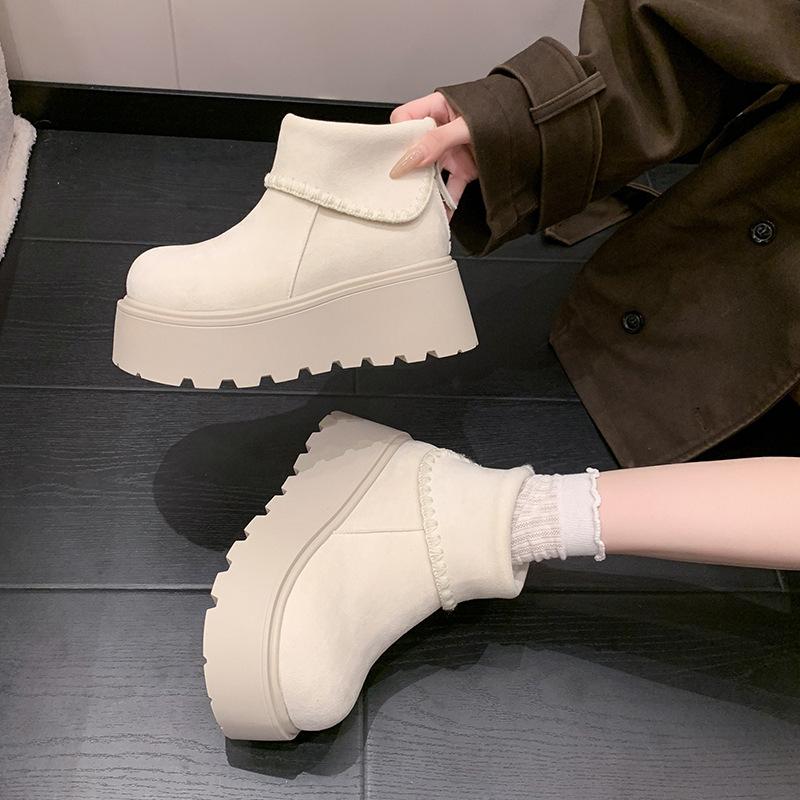 Women's Large Size Furry Mouth Winter Warm Snow Boots Padded Lining Ankle Boots Leather and Fur Integration Non-slip Hiking Sports Martin Boots