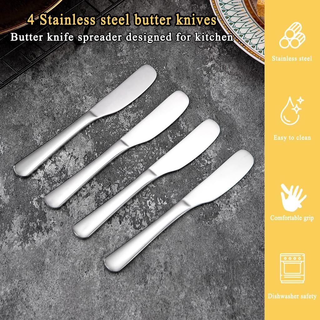 Homquen Stainless Steel Butter Knife, Butter Spreader, Butter Knives, Butter Spreader Knife for Kitchen Restaurant Party, Kitchen Gadgets, Set of 4