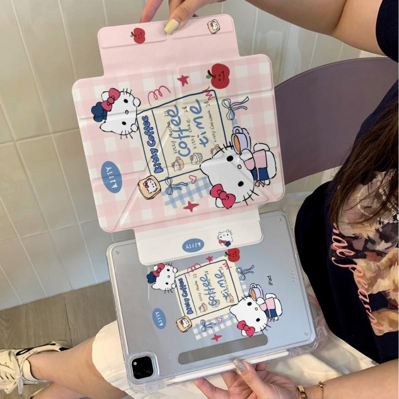 Cute KT Cat Tablet Case IPad Pro Side Magnet Separation Mini Y-fold Air 7 10th Gen