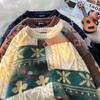Retro Patchwork Cable Knit Sweater for Couples - Thick, Loose Fit, Round Neck - Perfect for Autumn Winter and Christmas