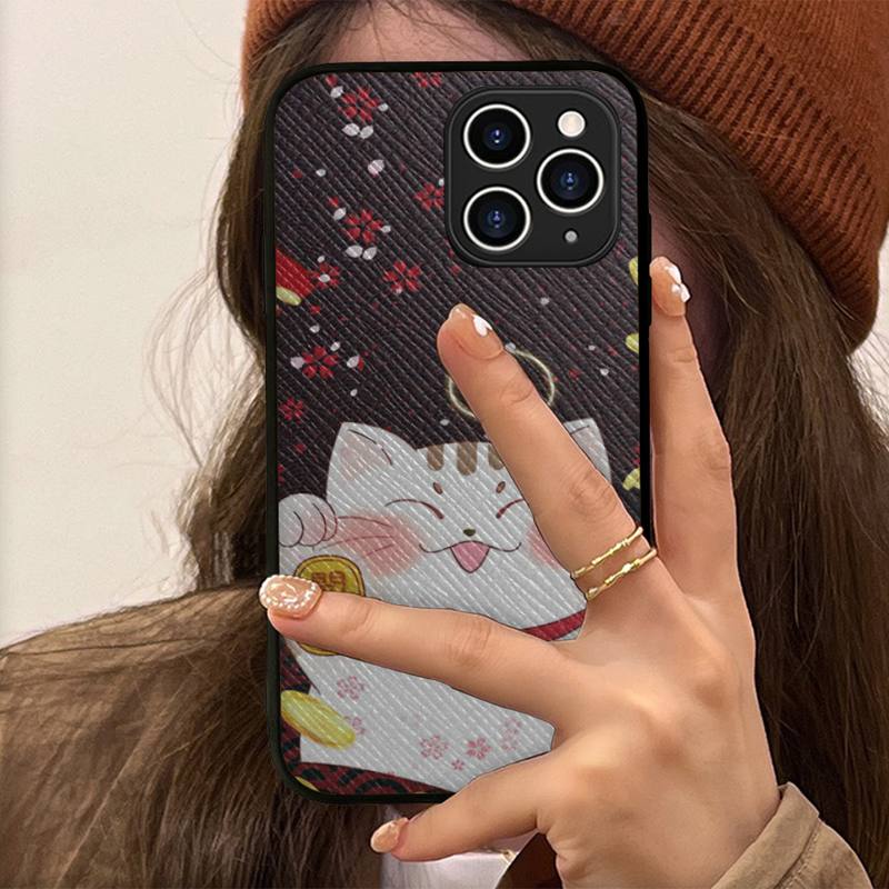 Custodia per telefono Gatto Fortunato Custodia rigida in pelle per iPhone 11 12 13 Mini Pro Max 8 7 Plus SE 2020 X XR XS Coque