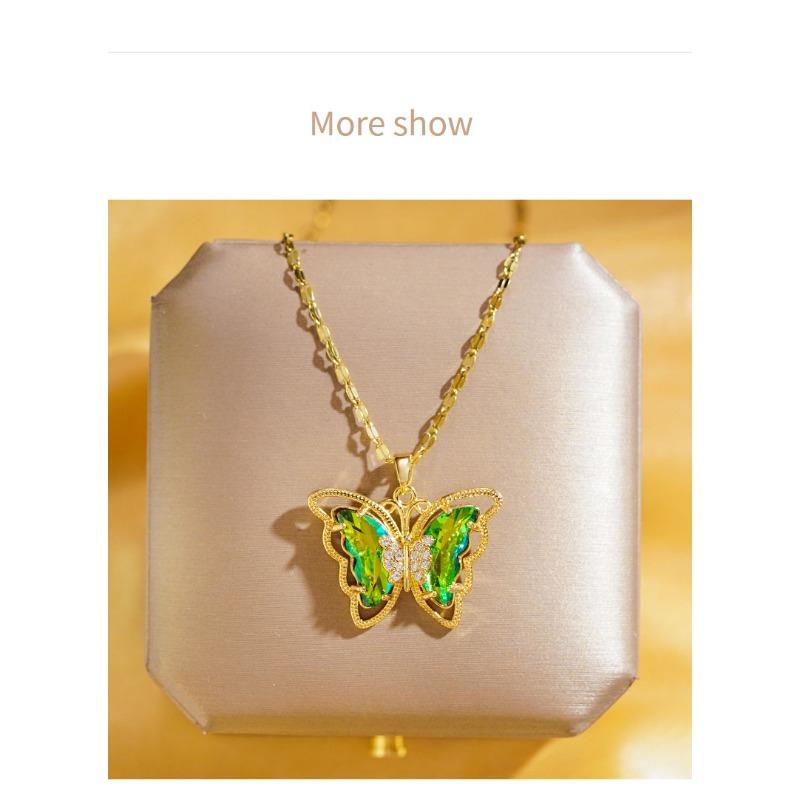 Women S Gold Plated Color Changing Butterfly Pendant Necklace Fashion Clavicle Chain