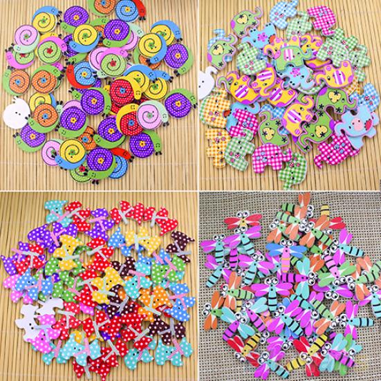 50pcs Lovely Sewing Cartoon Animal Elphant Dog Scrapbooking 2 Holes Wood