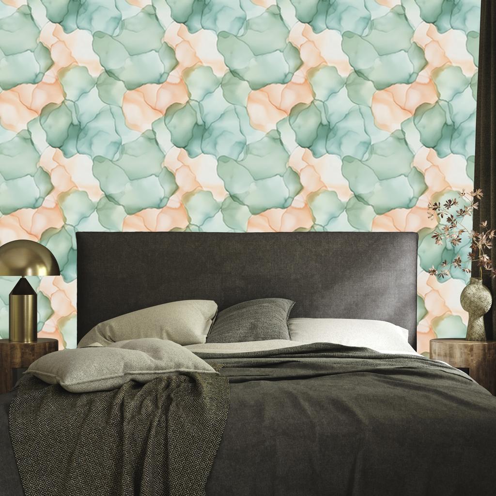 Ink Wallpaper Light Gray and Green for Living Room and Bedroom 50x1000