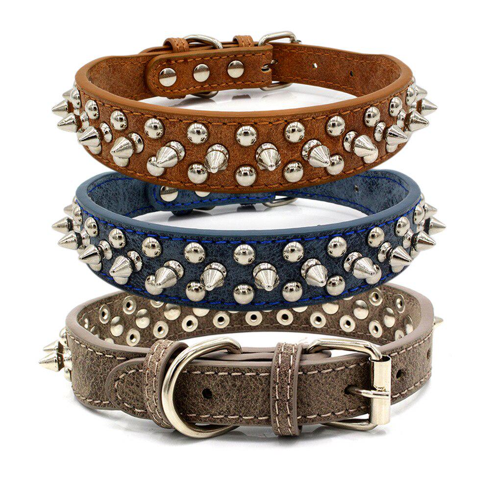 Pet Dog Rivet Collar Spiked Studded Strap Faux Leather Buckle Neck Collar 2.5cm Width