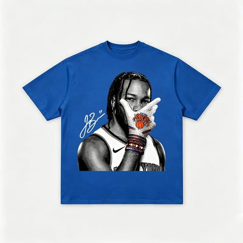 New York Knicks Brunson Burner Printed Men's T-shirt Oversized Y2k Short Sleeved Streetwear Harajuku Female Male Clothing