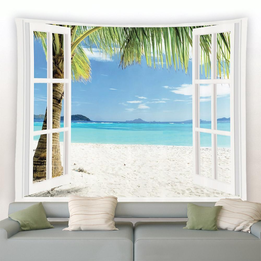 Refreshing Beach Tapestry Sunset Tapestry Night Sea Tapestry Hawaii Seaside Scene Wall Hanging Living Room Room Home Decoration