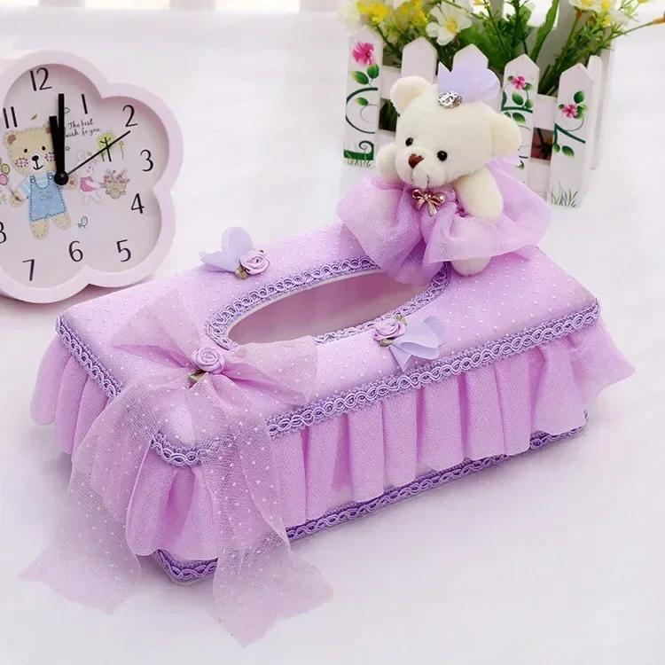 Rectangle Cloth Plastic Tissue Box Home Living Room Dining Table Decorate Lace European Style Originality Tissue Storage Boxes