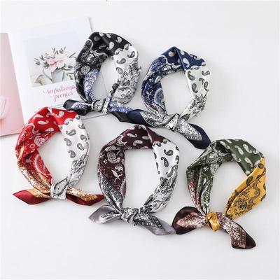 Retro Cashmere & Faux Silk Women's Two-Tone Square Scarf - 60cm Versatile Neckerchief, Headband, Snood