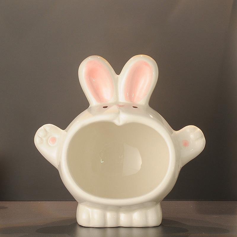 

Cute Rabbit Sculpture Statue Key Bowl , Key Jewelry Organizer Tray Porch Ornaments Phone Coin Watch Candy Holder Multifunctiona