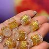 5Pcs, Energy Natural Stone Crystal Clear Quartz Beads with Golden Edged Accents, Handcrafted Lotus Bucket Shape Beads for Jewelry Making DIY Crafts
