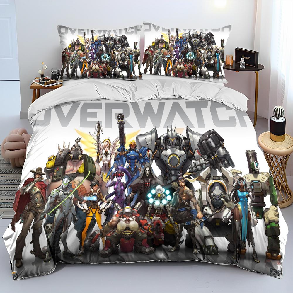 3D OW Overwatch Game Gamer DVA Comforter Bedding Set,Duvet Cover Bed Set Quilt Cover Pillowcase,King Queen Size Bedding Set Kids