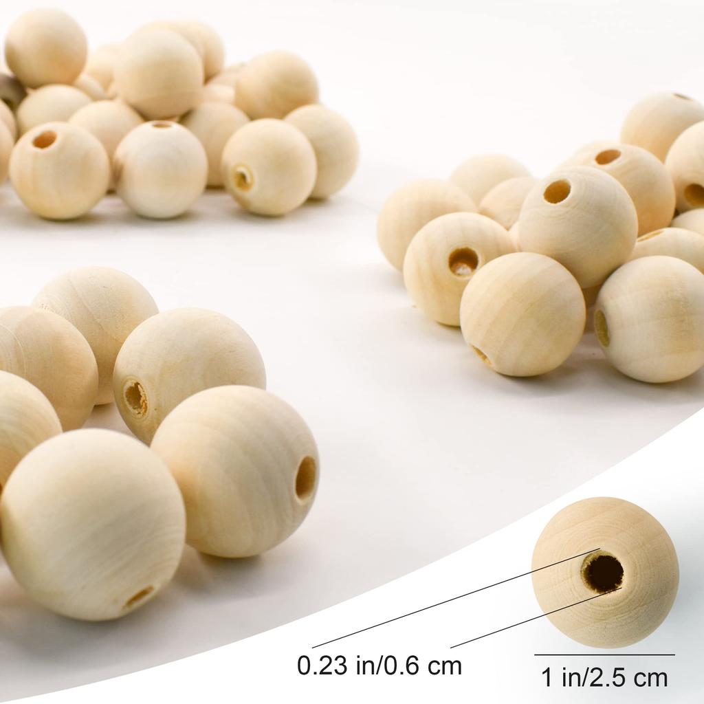 Enkrio Wooden Beads Perforated Wooden Balls Wood Beads Round Wooden Balls Set of 100 Unpainted DIY Crafts Craft Supplies Decoration Raw Wood Color