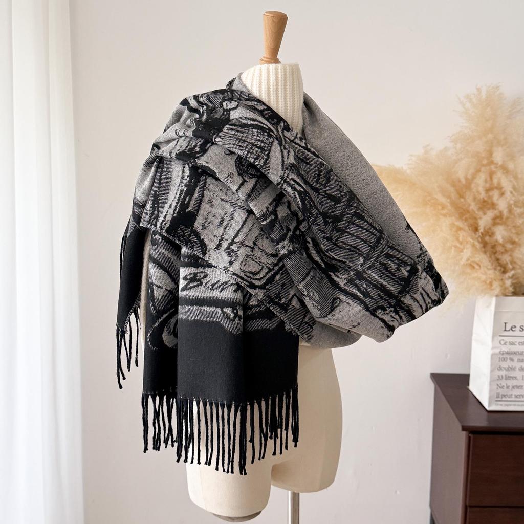 Luxury Autumn-Winter Core-Spun Yarn Scarf: Letter Style Imitation Cashmere Tassel Shawl for Warmth
