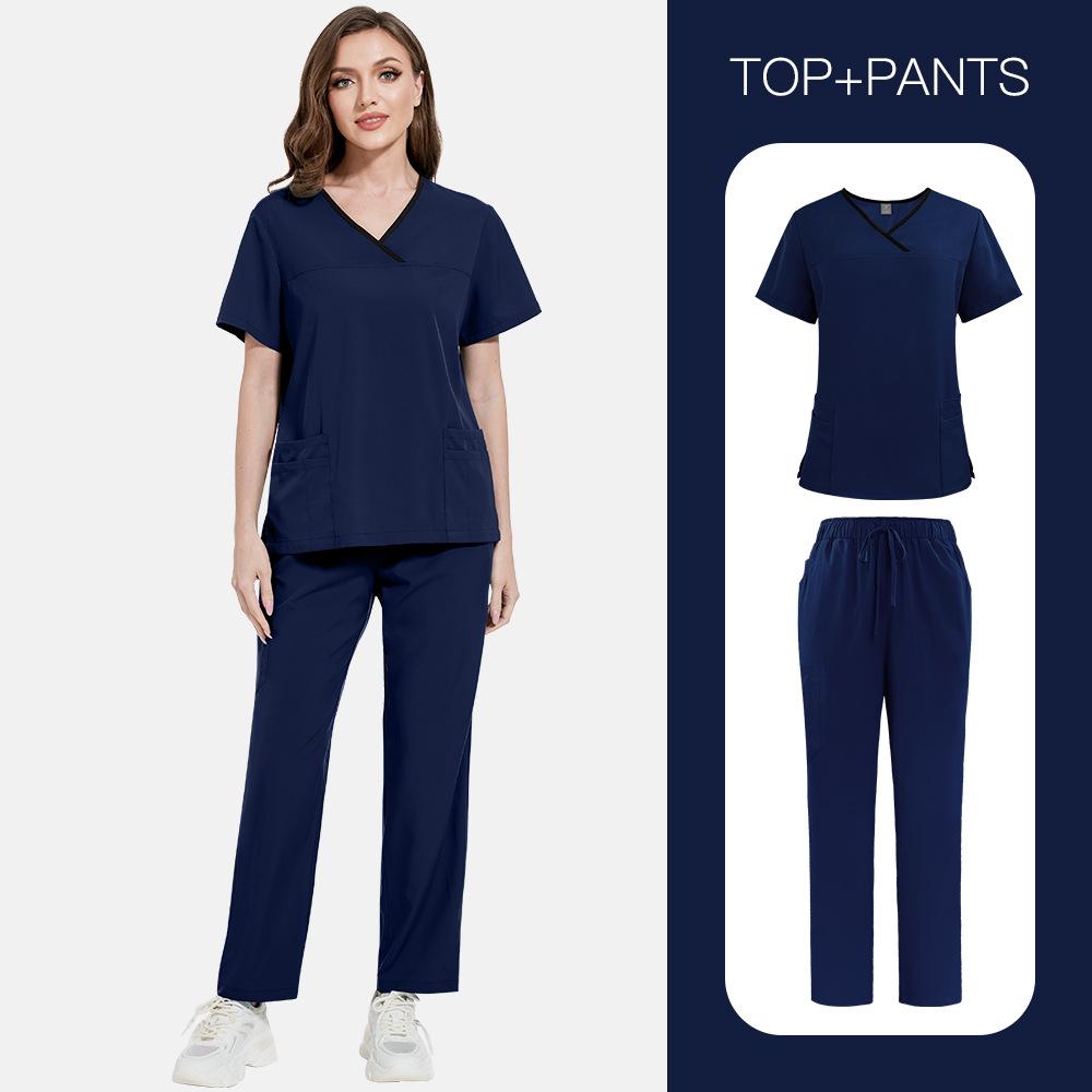 Color Matching Men'S And Women'S Thin Solid Color Short-Sleeved Trousers Doctor Nurse Beauty Salon Decoration Staff Construction Site Work Clothes Set