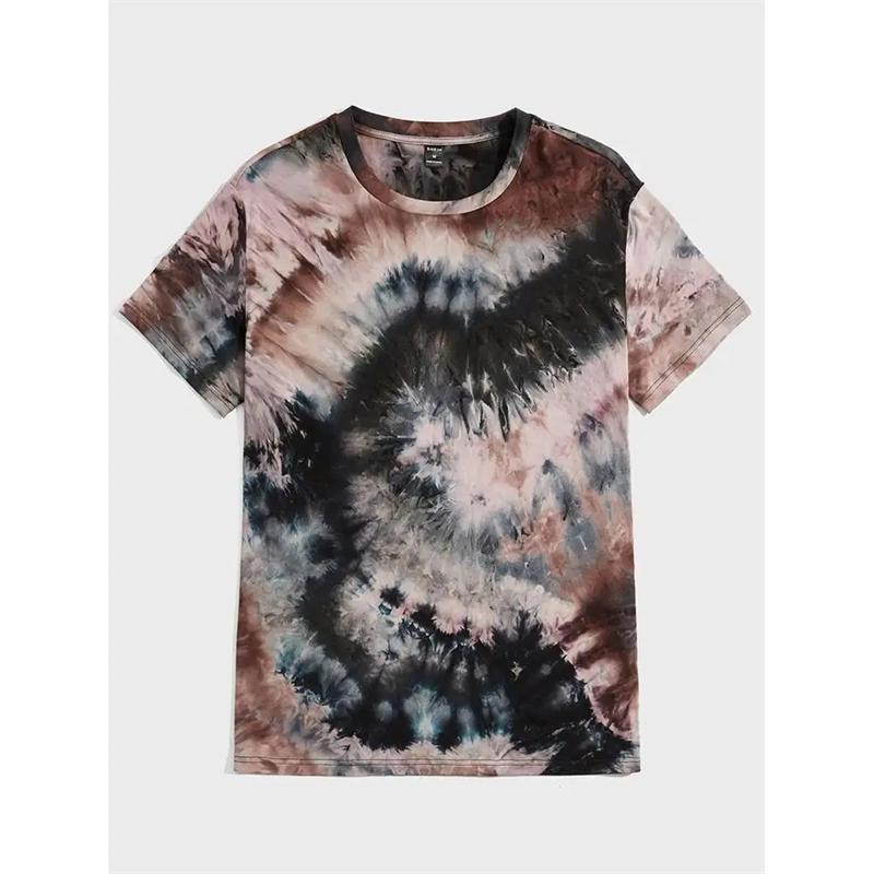 Men's Fashion Tie Dye 3D Printed T-shirt, Summer Street Style Personalized Short Sleeved Top, Casual Harajuku Round Neck Clothing