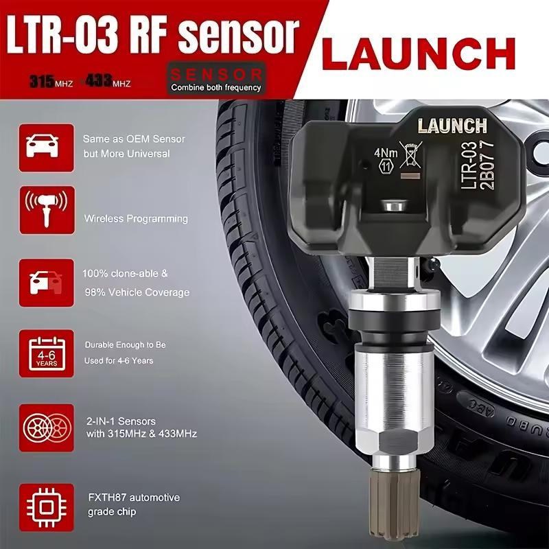 2026 Launch RF03 TPMS Sensor 315/433MHz Universal Programmable Tire Pressure Sensor Compatible with 98% Car for Toyota Ford BMW