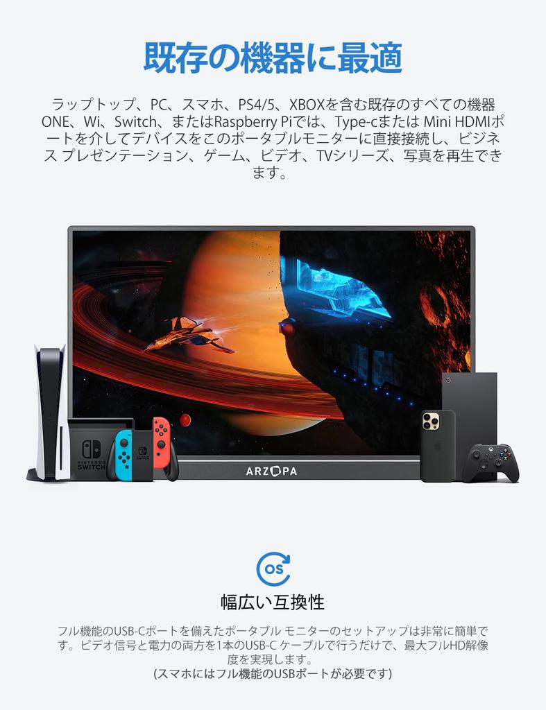 Monitor Mobil ARZOPA Inch Monitor Portabil Gaming Afișaj Portabil Panou LCD IPS Subțire Autonom Monitor cu Comutator USB Standard Compatibil HDMI cu