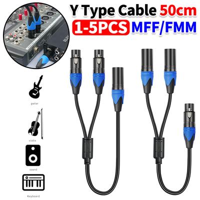 1-5pcs 50cm Female To 2 Male XLR Y Cable Microphone Splitter Cord Audio Micphone Cable Adapter for Amplifier Microphone Mixer