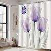 Ethereal Lavender Tulip Shower Curtain - Butterfly Design, Semi-Transparent Petals, Green Stems, Machine Washable