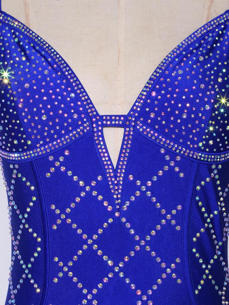 Body da Donna Scintillante con Strass e Piume Scollo a V Profonda Spalline Sottili Regolabili Body con Spalline Incrociate Schiena Scoperta per Nightclub Festa Spettacolo sul Palco