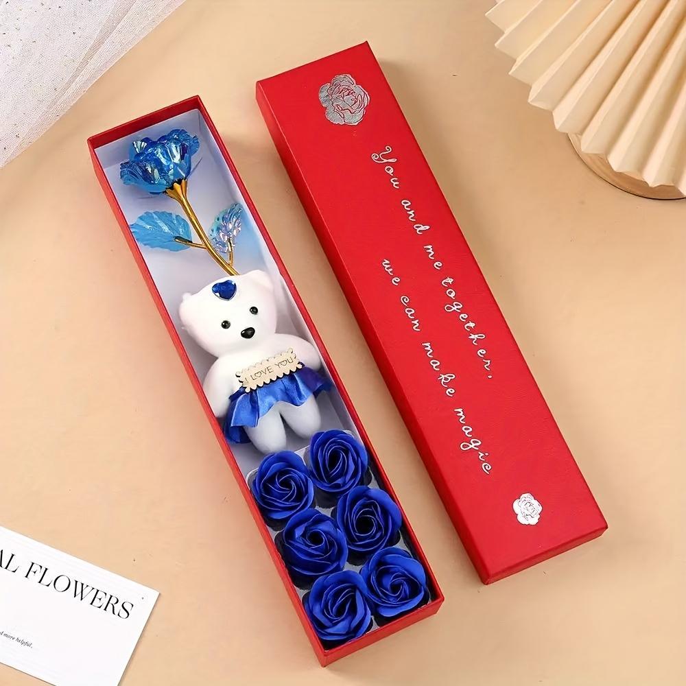 Caixa de Presente Criativa com Urso de Pelúcia e Rosas Artificiais - Ideal para Casamentos, Aniversários e Ocasiões Especiais, Caixa de Presente Romântica|Design Lúdico