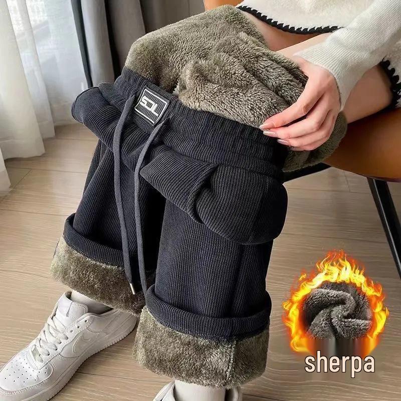 Damen 2024 Fleecegefütterte Weitbeinige Hosen mit Hohem Bund für Herbst/Winter