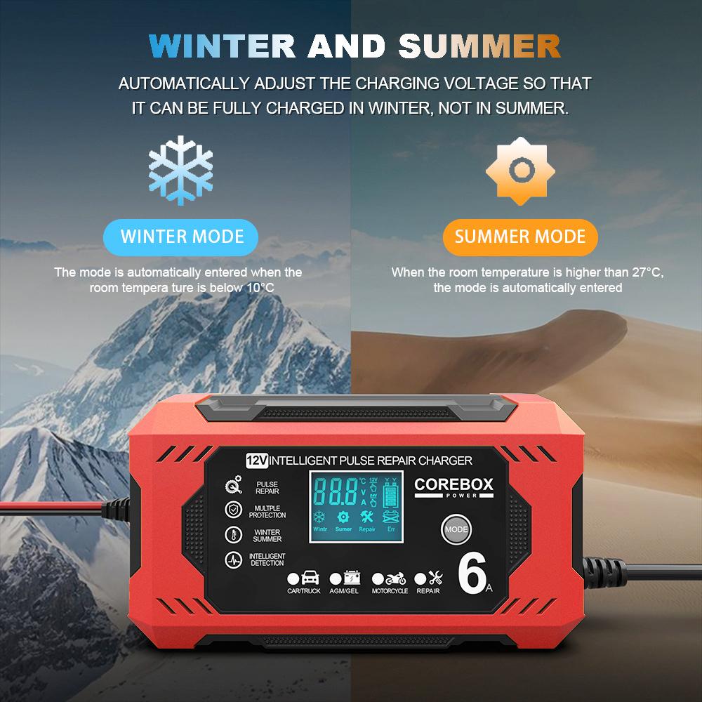 Car Battery Chargers 12V 6A Digital Display Intelligent Pulse Repair For Lead Acid AGM Batteries Charging Household Storage Cell