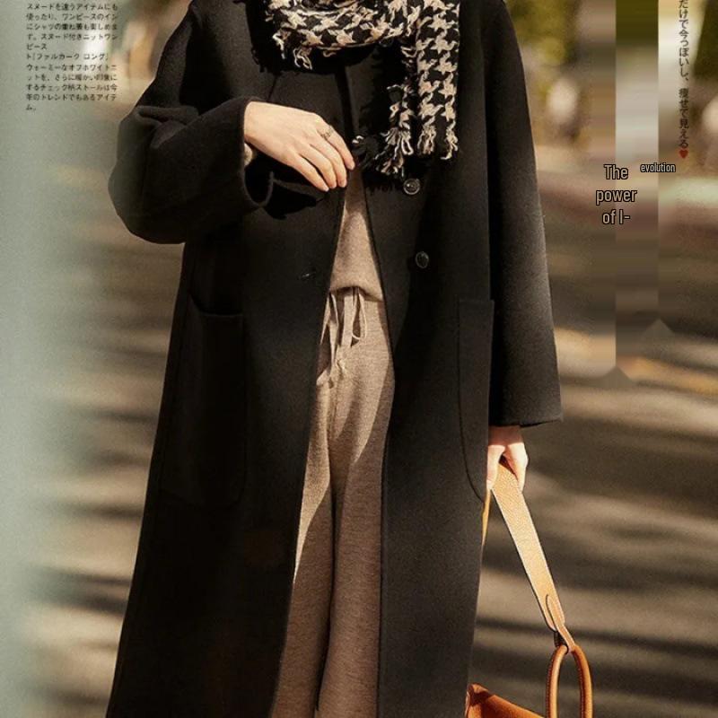 

Женское шерстяное пальто средней длины в японском стиле - Большое, Свободное, Высококачественное, Коллекция Осень/Зима 2023. L чёрный