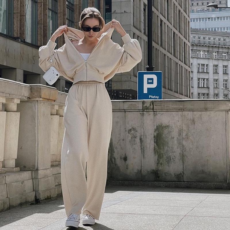 Women's Casual Solid Color Hoodie & Lace-up Pants Two-Piece Set