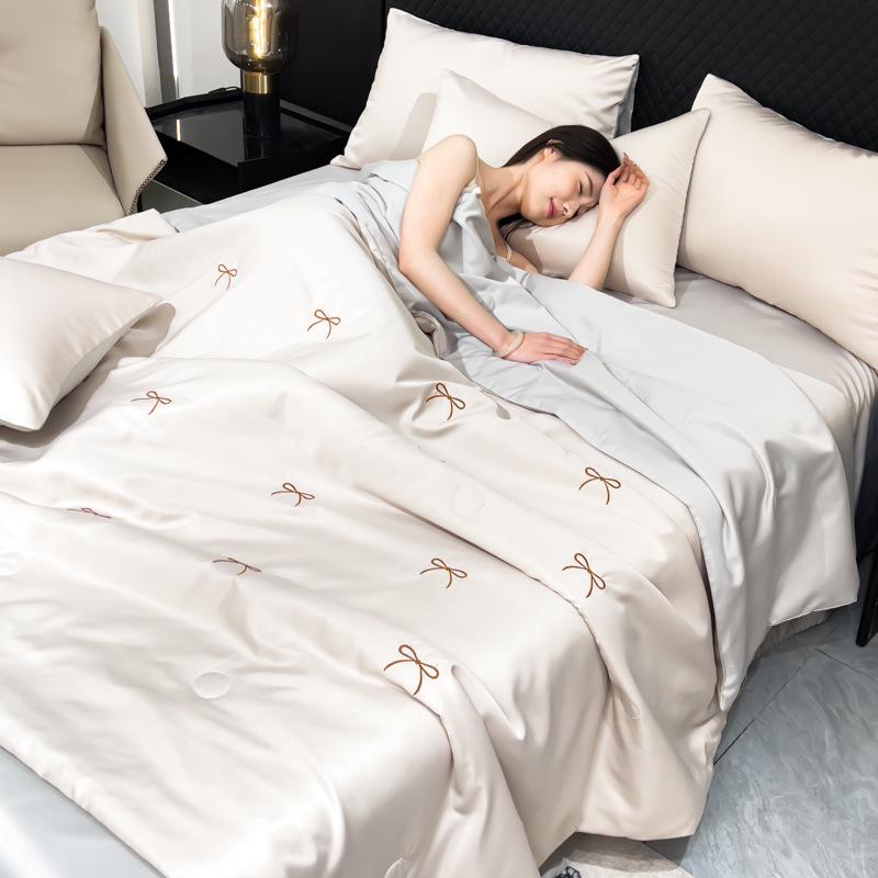 Washable Ice Silk Embroidered Summer Quilt Set - Four Pieces for Cool Comfort