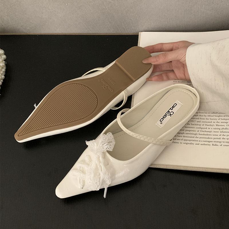 Fashion Fashion Lace Up Women Flats Mary Janes Shoes Female Slides Pointed Toe Footwear Shallow Dress Ladies Flats With Shoes Mules