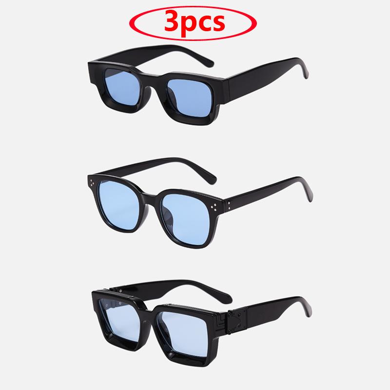 3pcs Brand Rectangle Sunglasses Women Men Shades Retro Square Black Sun Glasses Eyewear Trendy Punk Eyeglasses For Male UV400