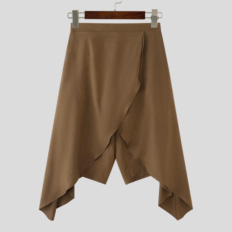 INCERUN Men Elastic Waist Irregular Layers Casual Loose Half Cuffed Pants