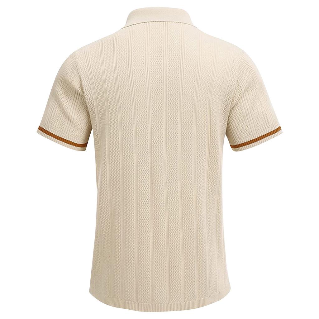 Men's Casual Color-blocked Short-sleeved Shirt, Men's Hollow-out Breathable Button-up Shirt With Lapel