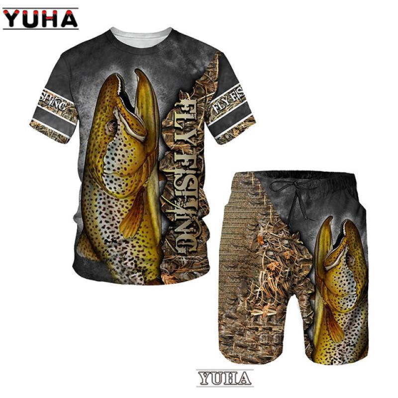 Karpfen Angeln 3D Gedruckt Sommer Lustige T-shirt Shorts Set männer Sportswear Trainingsanzüge O Hals Kurzarm Coole Männer der Kleidung