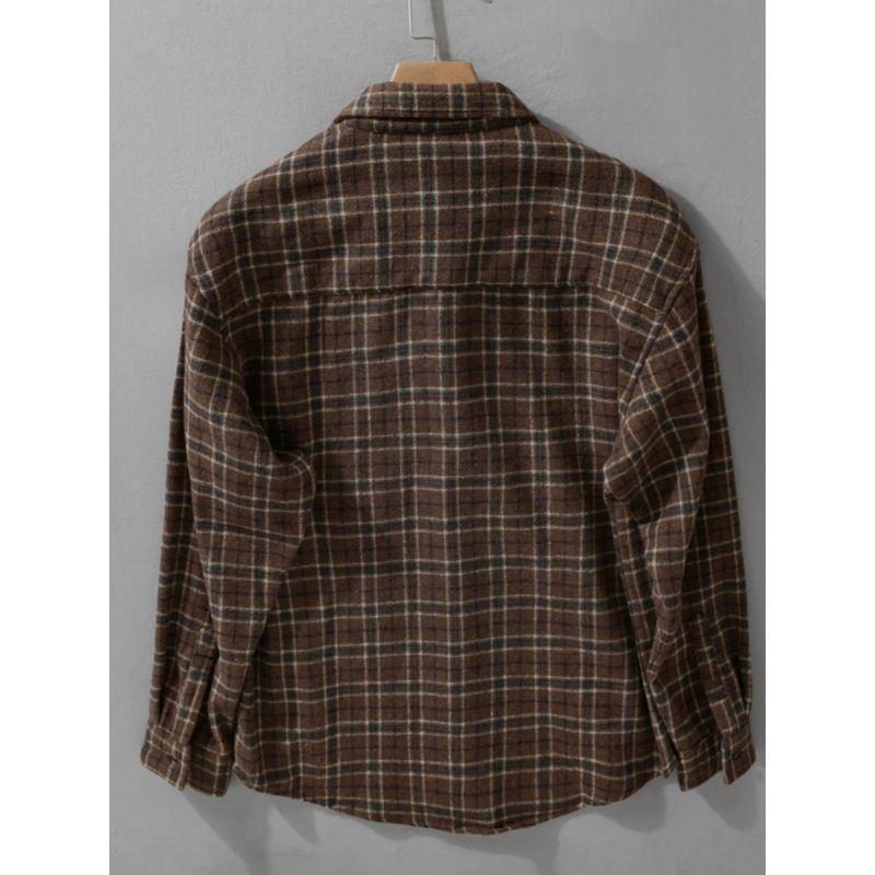 Autumn and Winter Brushed Woolen Gingham Men's Clothing Long Sleeve Shirt Coat Japanese-Style Retro Men Casual Shirt Thickened New