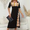 Women's Summer Round Neck Half Sleeve Irregular Printed Casual Long Skirt