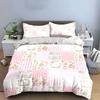 Pink Floral Patchwork Bedding Set 3PCS Sweet Pastoral Style Duvet Cover Pillowcases Soft Polyester Bed Linen for Girls Bedroom