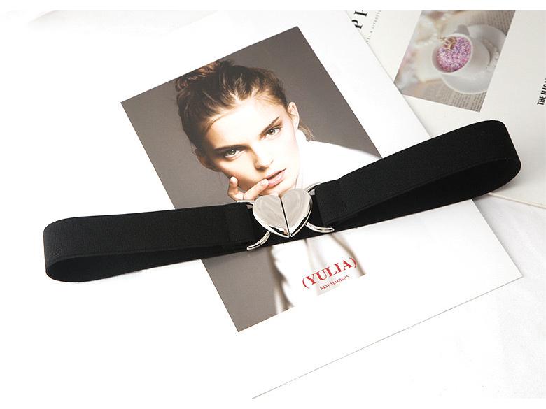 Women's Love Buckle Skinny Belt - Elastic Waistband for Dresses, Narrow Leather Cinch, Black