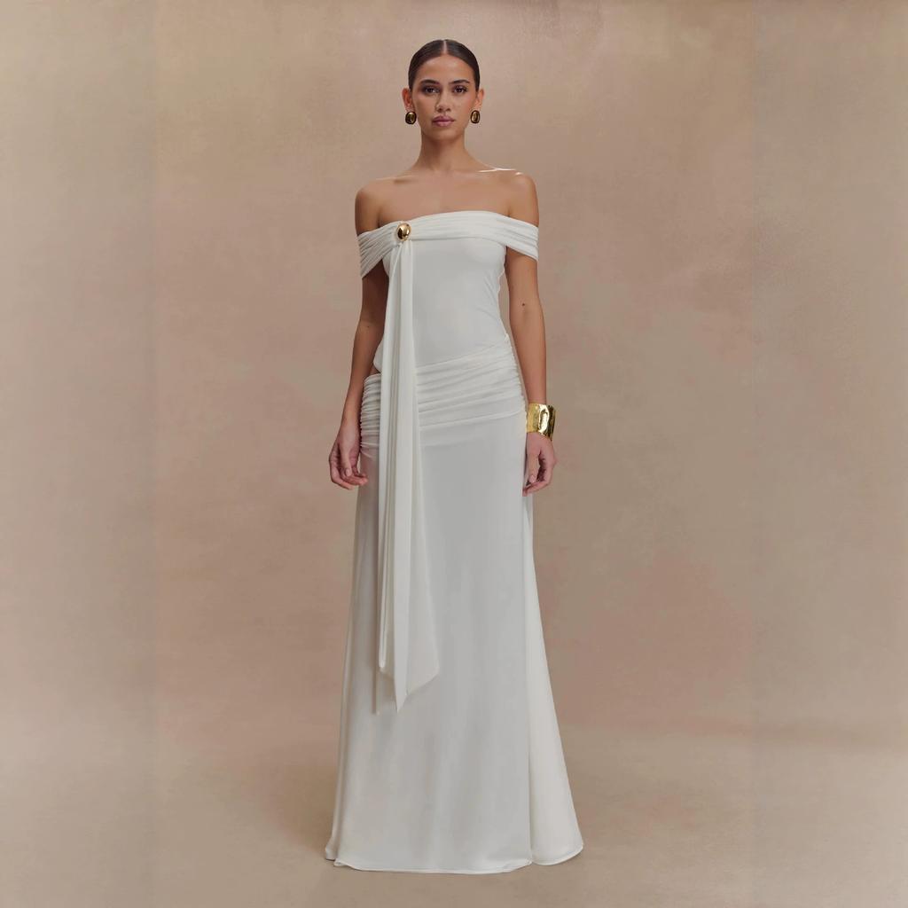 Women's new fashion hollow pleated shoulder dress slim streamer sexy European and American style hip skirt