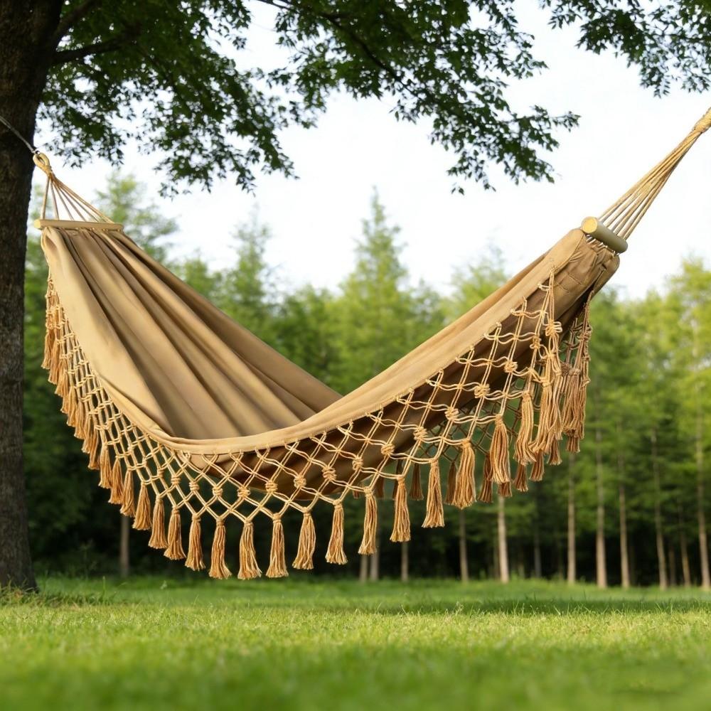 Tassel Camping Hammock Bohemian Style Garden Swing Hammock Durable Double Hammock  Balcony