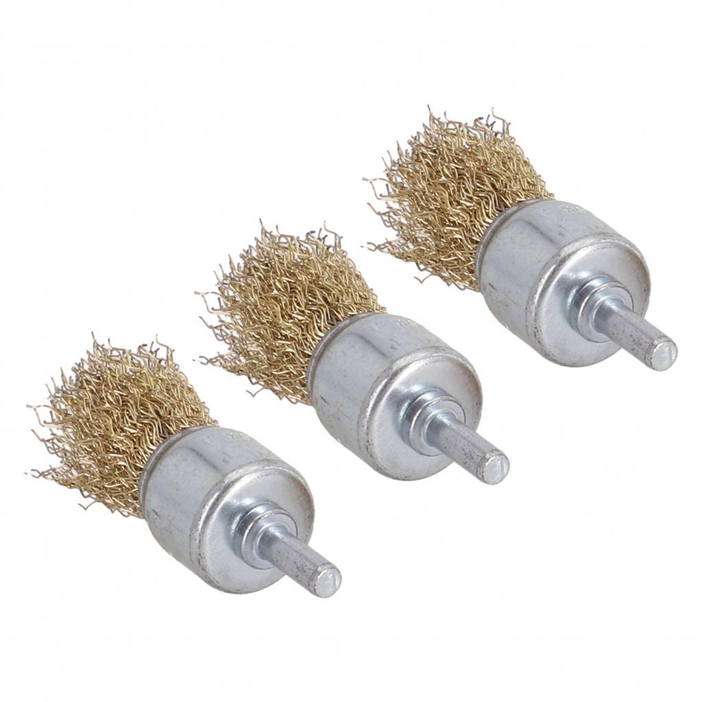 25mm Messingdrahtbürste Enddrahtbürsten 3 Stück 6mm Schaft Bördelbecher-Set