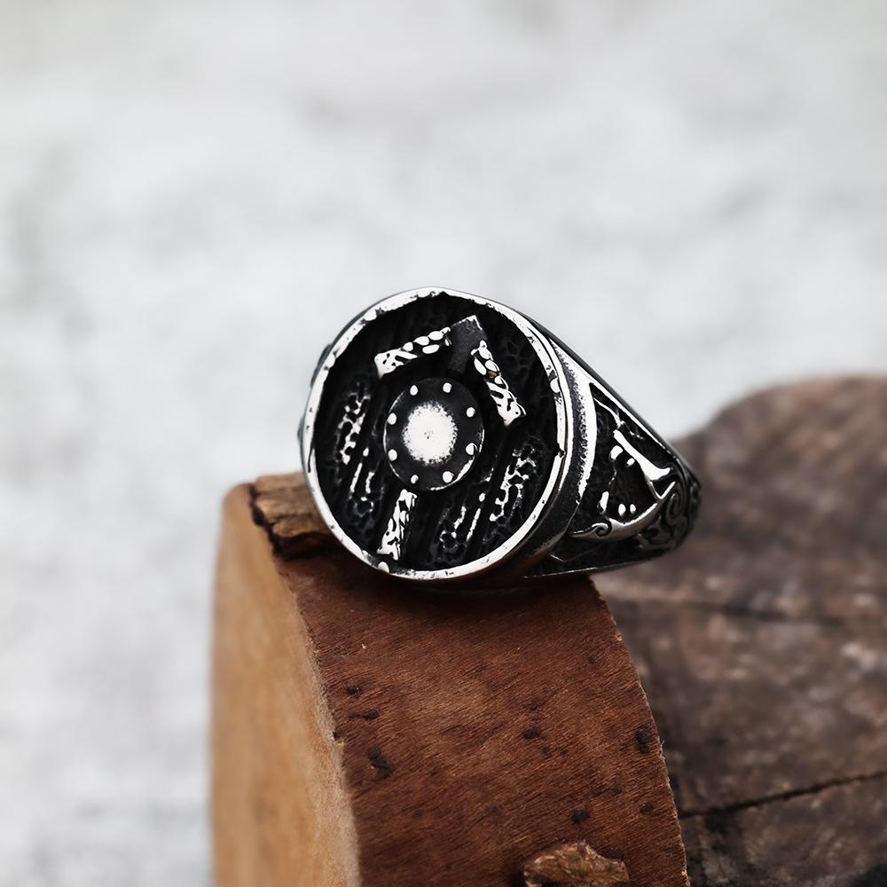 Viking Style Ring War Shield Theme Norse Rune Men's Trendy Jewelry