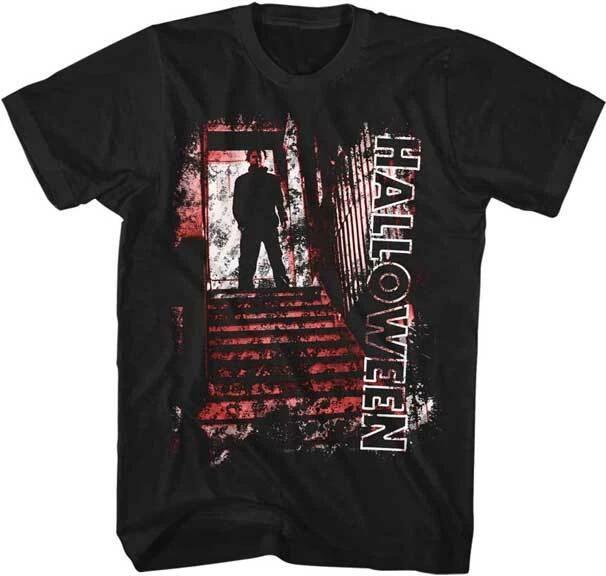 

Halloween Horror Movie Michael Myers Top Of Stairs You re Next Men s T Shirt S