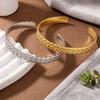 Women's Open Plaid Titanium Steel Bangle Bracelet