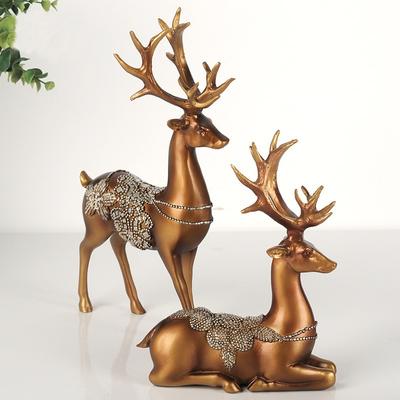 2pcs/set Reindeer Resin Figurines Ornaments Couple Deer Sculpture for Living Room Bookshelf Bedroom Wine Cabinet Decoration