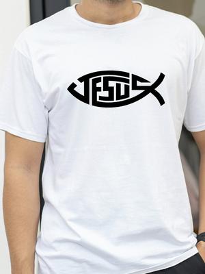 Jesus Little Fish Design Print Mens TShirts Loose TShirts Cotton Breathable TShirt Quality Brand Tees