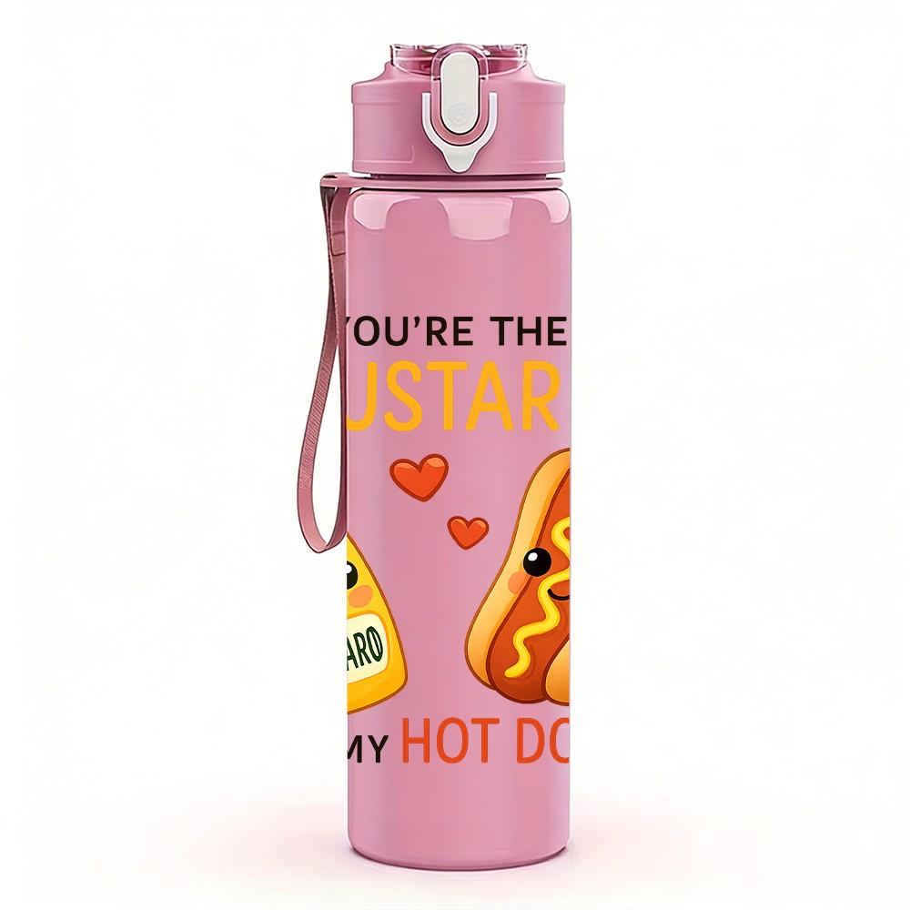 1PC Mustard Hot Dog Funny Text 750ml Color Plastic Sports Water Bottle Leakproof Flip Straw Lid Suitable for Sports Office Home Use